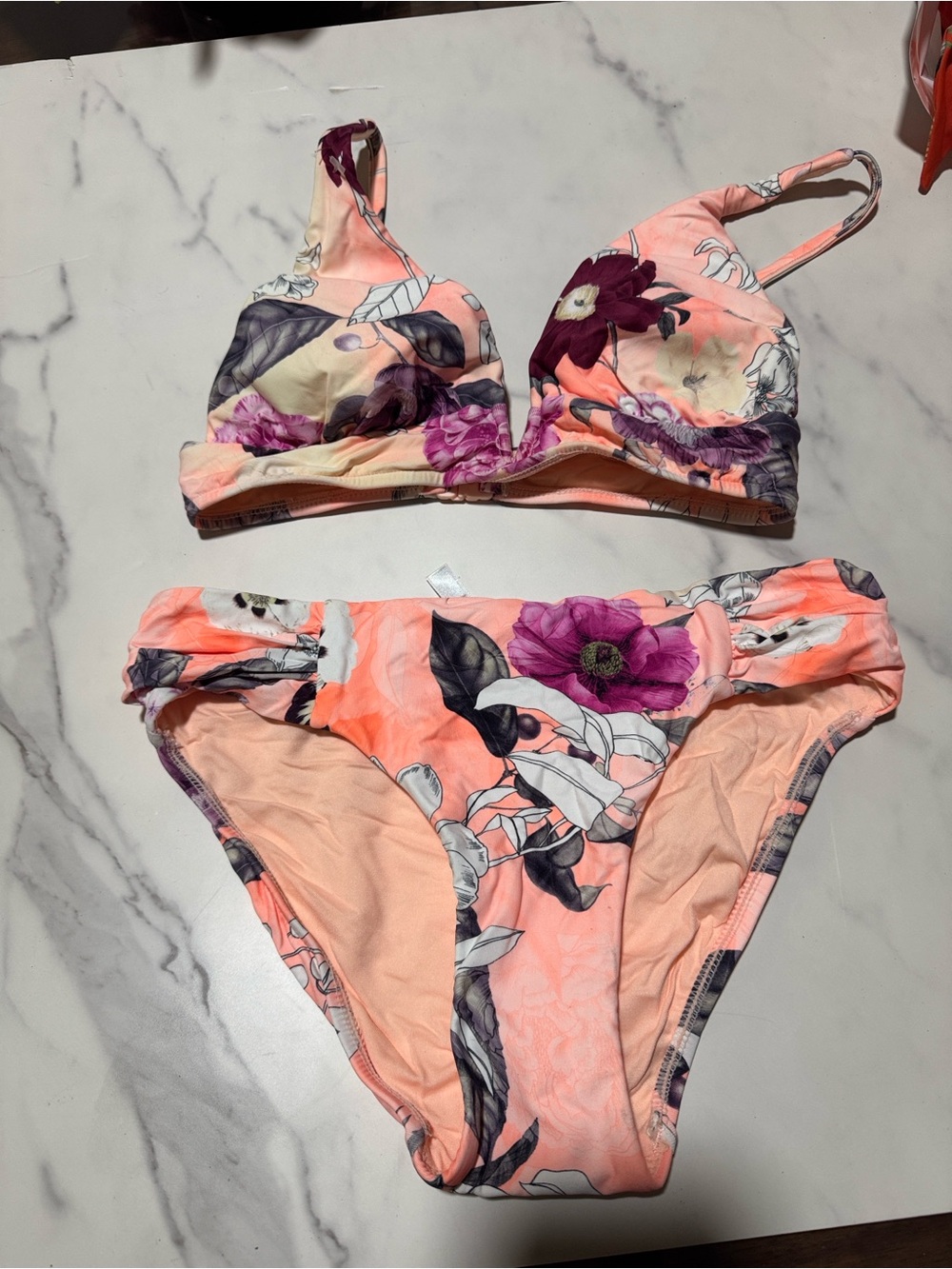 Seafolly Coral Peach Floral Bikini Set new size 4 USA /A29